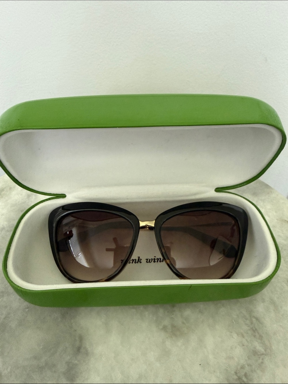 kate spade tortoiseshell and gold cat-eye sunglasses with brown gradient lenses